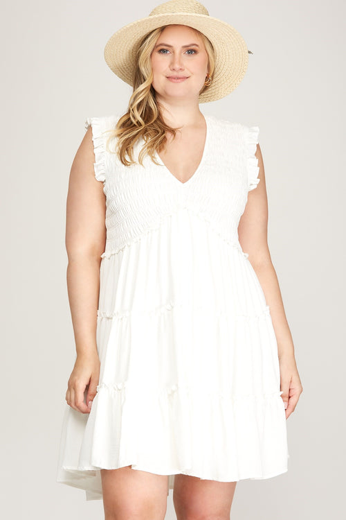 Summer Dreams Ruffle Empire Waist Dress in White
