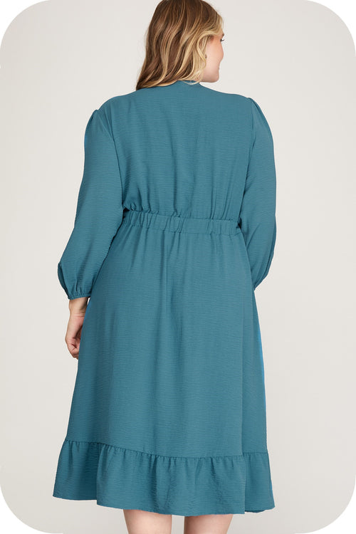 Romantic Evening Plunging V-Neck Midi Dress in Teal