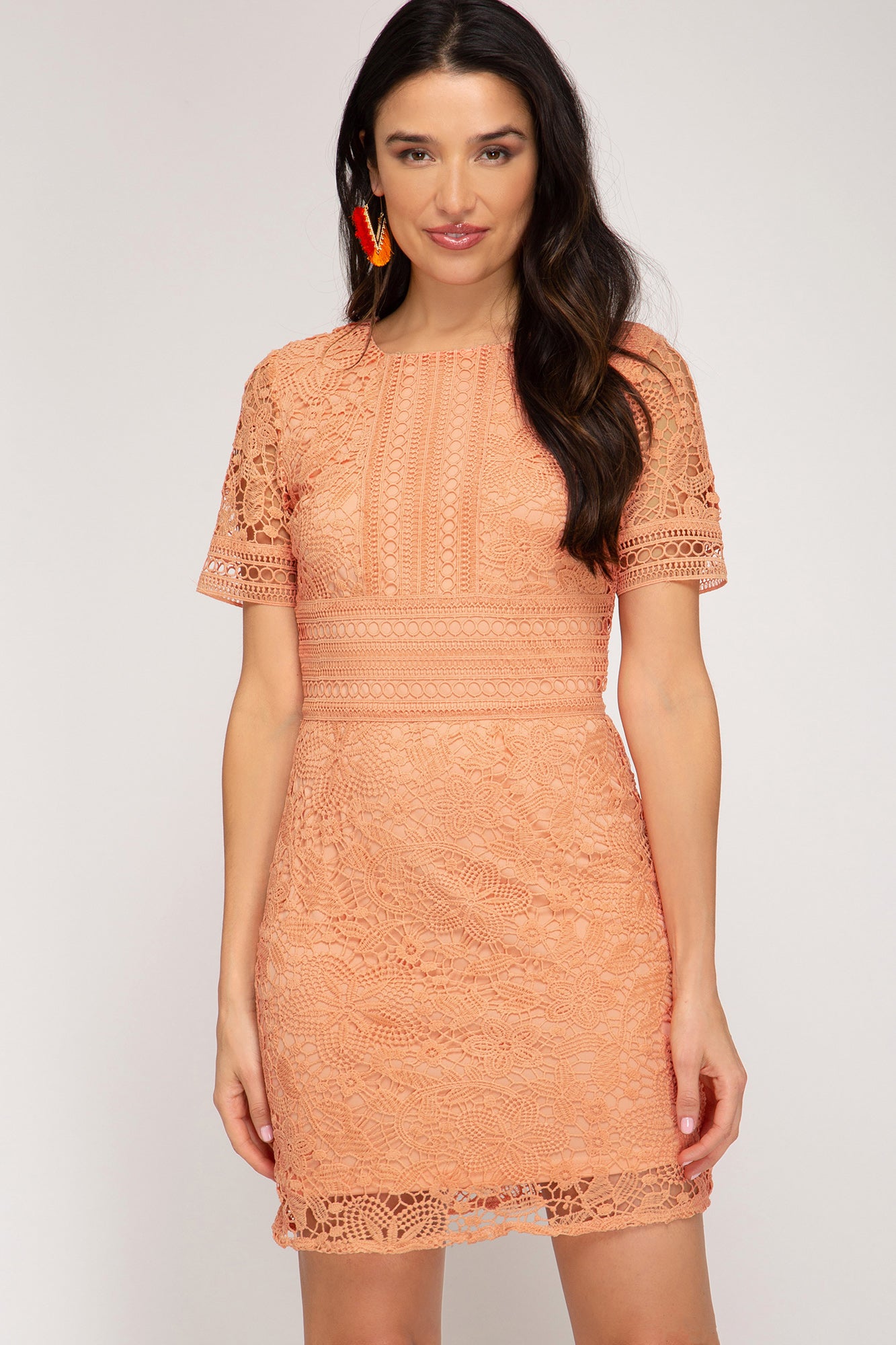 Heather Lace Dress in Coral