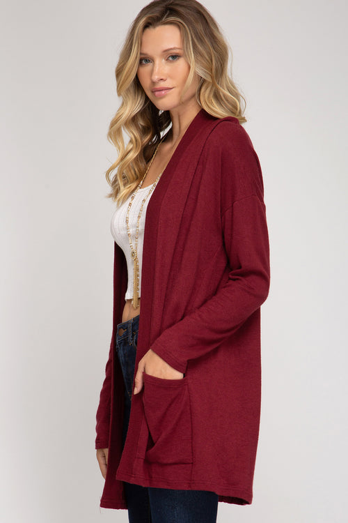 Everyday Cozy Cardigan with Pockets in Maroon