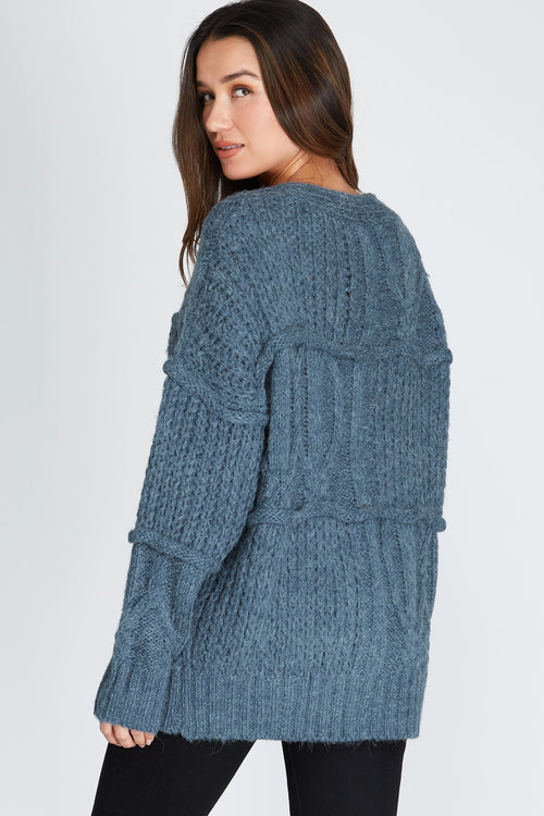 Adeline Patchwork Knit Sweater in Blue