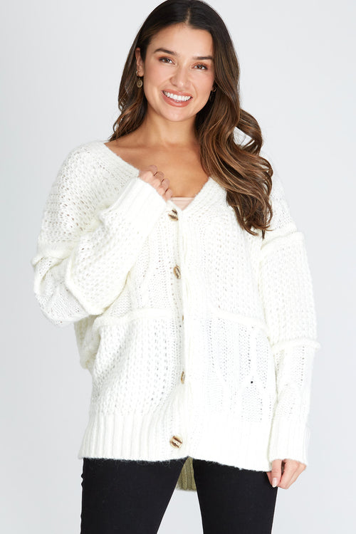 Adeline Patchwork Knit Sweater in Cream