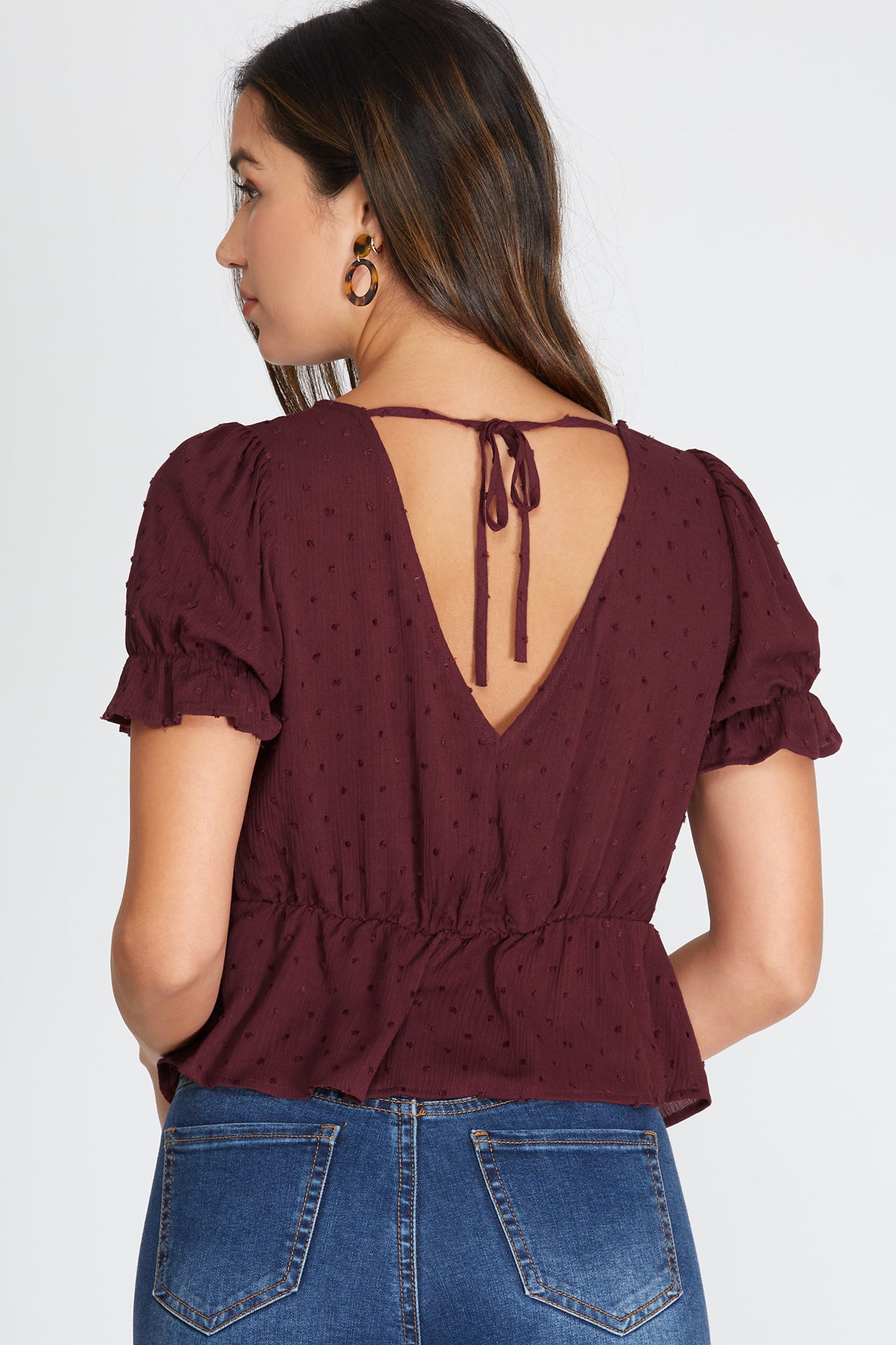 Charmer Baby Doll Top in Wine