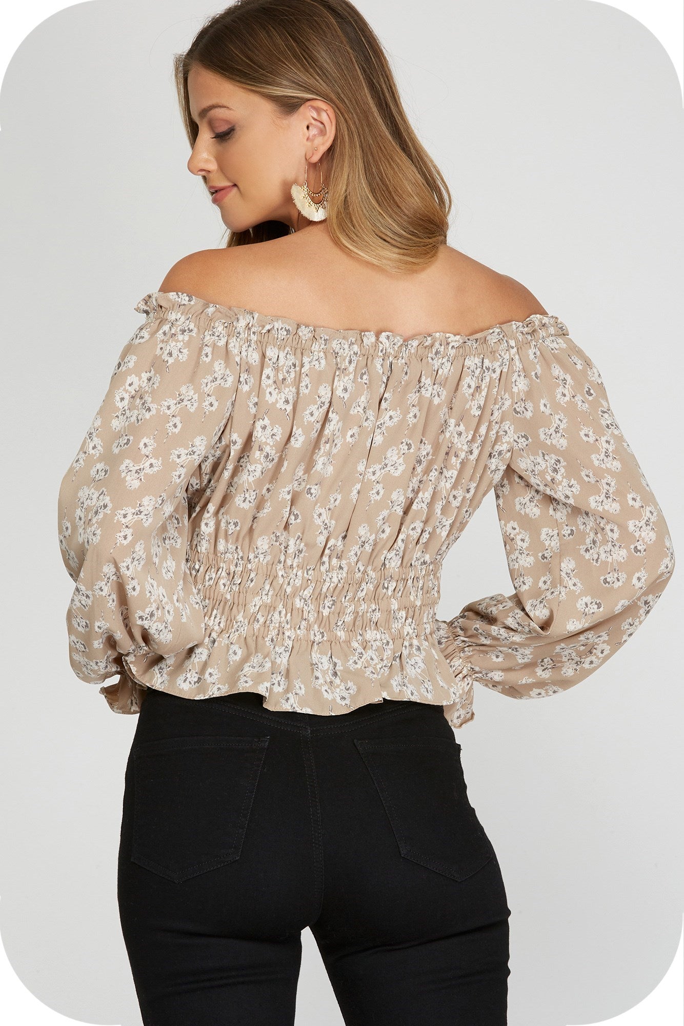 Sultry Off-the-Shoulder Blouse in Taupe