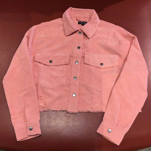 Lydia Corduroy Crop Jacket in Pink