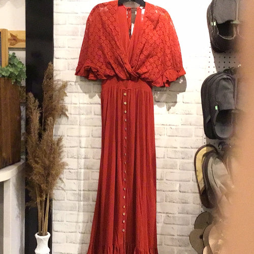Resa Woven Maxi Dress in Tomato